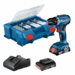 Comprar Bosch professional gsr 18 v drill trilling + 2 baterías 2.0ah + cargador + 82 piezas