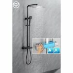 Comprar Columna de ducha oceanic - mezclador termostático de cuerpo frío - rociador alto cuadrado 30x30 cm - negro mate