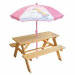 Comprar Mesa de picnic de pino unicornio con sombrilla - fun house - al.53 x l.95 x p.75 cm - para niños