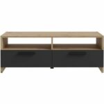 Comprar Mueble tv pilvi - estilo contemporáneo - decoración roble y negro - 2 solapas + 2 nichos - l 95 x p 36 x h 34