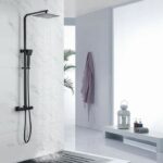 Comprar Oceanic columna de ducha - mezclador termostático - cabezal alto rectangular 30x20 cm - negro mate