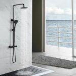 Comprar Oceanic columna de ducha - mezclador termostático - cabezal redondo alto diámetro 20 cm - negro mate