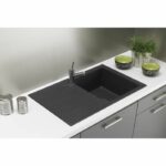 Comprar Stradour fregadero de cocina empotrado 1 tazón + 1 escurridor aloa - resina - 81 x 50 cm - negro