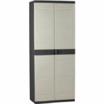 Comprar Titanio plastiken armario alto con 2 puertas con estantes - 70 x 44 x 176 cm - beige y negro - gama titanio - interior y exterior