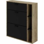 Comprar Zapatero leona de 2 puertas - melamina negra y contorno de roble rústico - 8 a 10 pares - l90 x p25 x h102 cm