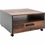 Comprar Mesa de centro cuadrada - tablero de partículas - madera envejecida y decoración gris - doble tapa - 1 cajón - l70 x d70 x h40 cm