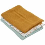 Comprar Set de 3 arrullos de bambú - domiva - 1 estampado + 2 liso - verde caramelo - 60x60 cm