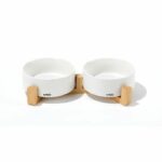 Comprar Cuencos de cerámica con soporte de bambú 2x350 ml - mpets - opera - blanco