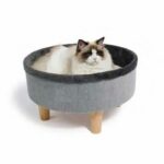 Comprar Cama redonda elevada - m pets - round - gris - 47 x 47 x 26 cm - pata de madera - cojín mullido