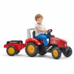 Comprar Falk - tractor de pedal rojo sobrealimentador con capó de apertura y remolque incluido