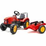 Comprar Falk - tractor de pedal rojo sobrealimentador con capó de apertura y remolque incluido