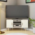 Comprar Gabinete de tv de la esquina de lila - 2 puertas - decoración de melamina blanca - pies de madera sólida - l90 x d35 x h55 cm