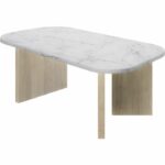 Comprar Mesa de centro ovalada - quartz - imitación mármol blanco - patas gruesas de roble - 105 x 58 x 39 cm - diagone