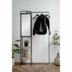 Comprar Mueble de recibidor - luton - estructura metálica - negro / roble artesano - 100 x 185 x 37 cm - 2 estantes - 1 espejo