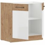 Comprar Rock - mueble bajo - melamina roble lancelot y decoración blanco - 80 cm - 2 puertas batientes