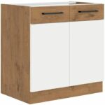 Comprar Rock - mueble bajo - melamina roble lancelot y decoración blanco - 80 cm - 2 puertas batientes