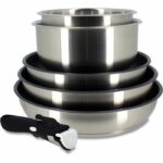 Comprar Batería de cocina - inducción - menastyl - 7930018 - acero inoxidable - 6 piezas - mango extraíble - gris