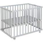 Comprar Parque infantil plegable - roba - little stars - 75 x 100 cm - altura regulable - 4 ruedas con freno - madera lacada en gris topo - estampado de estrellas