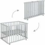 Comprar Parque infantil plegable - roba - little stars - 75 x 100 cm - altura regulable - 4 ruedas con freno - madera lacada en gris topo - estampado de estrellas