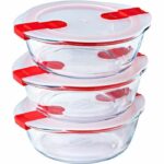 Comprar Juego de 3 fiambreras - pyrex - cook & heat - vidrio - redondas - tapa con válvulas de vapor