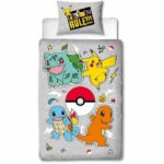 Comprar Juego de cama reversible - pokemon - pikachu y starter - gris - microfibra - 1 funda nórdica 140 x 200 cm + 1 funda de almohada 63 x 63 cm