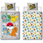 Comprar Juego de cama reversible - pokemon - pikachu y starter - gris - microfibra - 1 funda nórdica 140 x 200 cm + 1 funda de almohada 63 x 63 cm