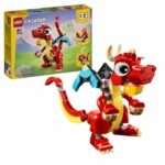 Comprar Lego 31145 creator juguete dragón rojo 3 en 1 con 3 minifiguras de animales