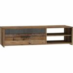 Comprar Mueble de tv 1 cajón 2 nichos - madera vieja y decoración de hormigón gris oscuro - l 120 x p 42