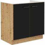 Comprar Mueble bajo fregadero - modena - 80 cm - 2 puertas batientes - roble artesanal y negro mate - cuisinier